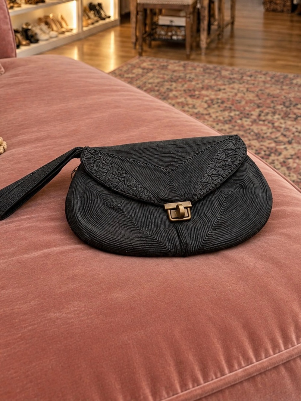 Textured Wristlet Clutch with Gold-Tone Clasp